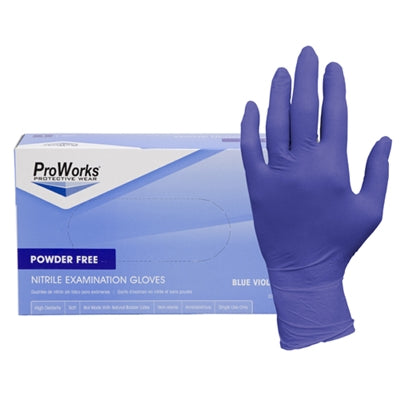 ProWorks Blue-Violet Nitrile Exam Gloves, Powder Free 3 mil (GL-N125F)