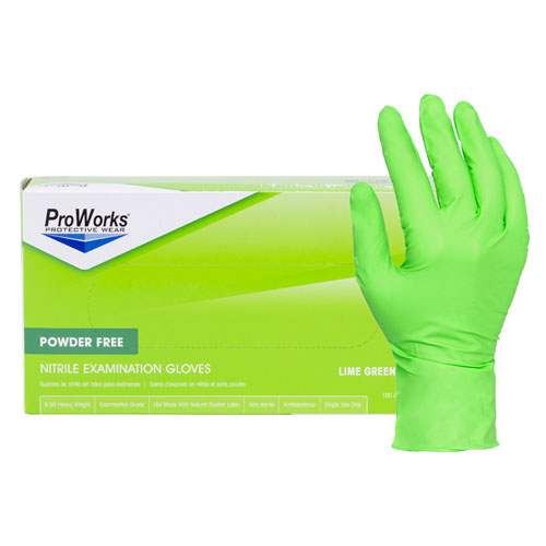 ProWorks  Lime Green Nitrile Exam Gloves, Powder Free, 7 mil (GL-NG107F)
