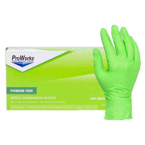 ProWorks  Lime Green Nitrile Exam Gloves, Powder Free, 6 mil (GL-NG107F)