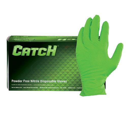 Catch® Neon Green Nitrile Gloves with Pyramid Grip®  Textured Powder Free, 9 mil (Palm) (GL-NT107NGF)