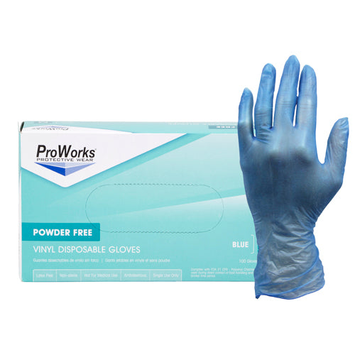 ProWorks Blue Vinyl Powder Free Gloves, Industrial Grade 3 mil (GL-V144F)