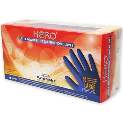 HERO® Latex Exam, PF, Ext Cuff, Blue, 14 mil