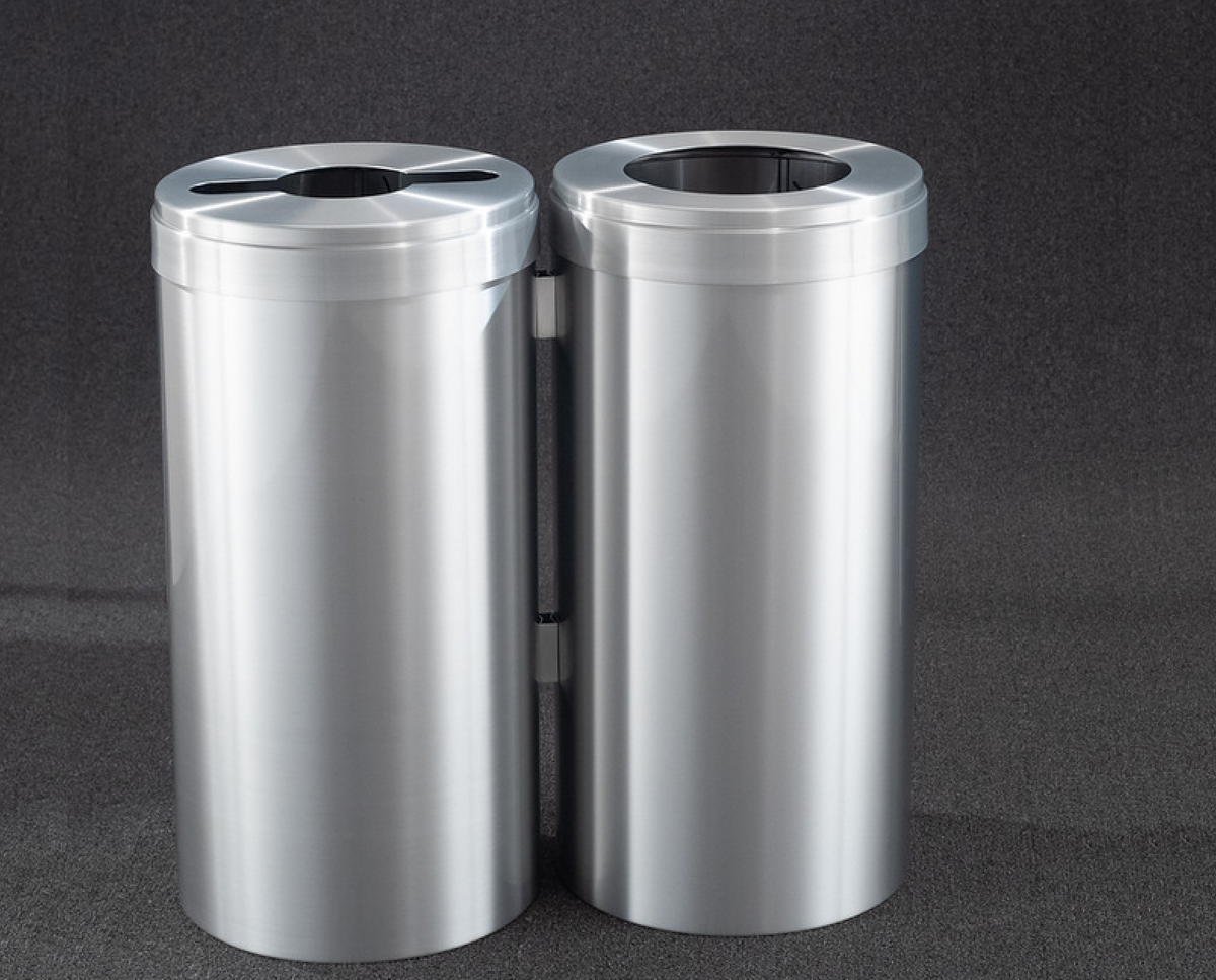 Glaro RecyclePro Value Connected 2-Unit Modular Recycling Station – 23 Gallon each with Satin Aluminum Base & Lids | Made in USA | Liner Not Included