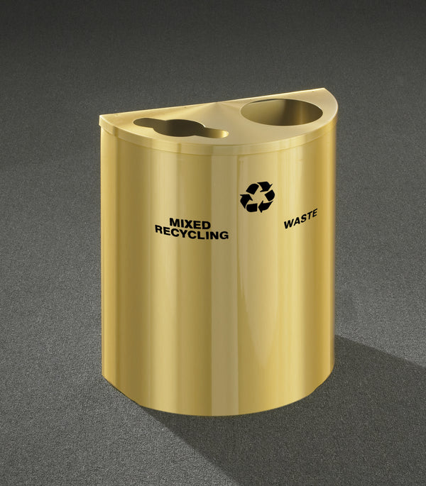 Glaro 24" Dual Purpose Half Round Recycling Receptacle in Satin Brass