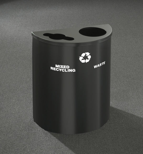 Glaro 24" Dual Purpose Half Round Recycling Receptacle in Black