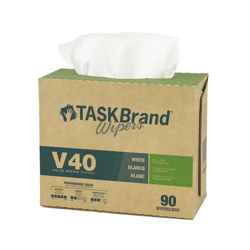 TaskBrand® V40 Value Series Wipers, Interfold Dispenser Box, White, 9"X12.25"