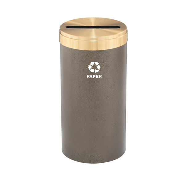 Glaro RecyclePro Value Recycling Receptacle – Paper Slot with Satin Brass Lid & Designer Color Base | Choose Size | Made in USA