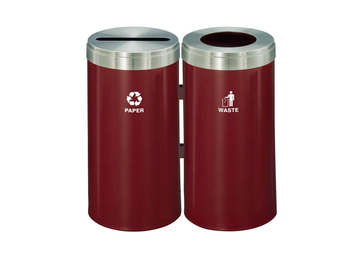Glaro RecyclePro Value Connected, 2-Unit Modular Recycling Station – 23 Gallons each with Satin Aluminum Lids & Designer Color Base | Made in USA | Liner Not Included