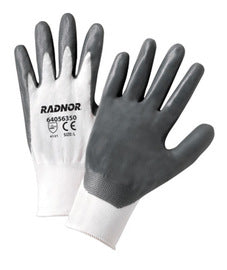 RADNOR® 13 Gauge Gray Nitrile Palm And Finger Coated Work Gloves With White Nylon Liner And Knit Wrist