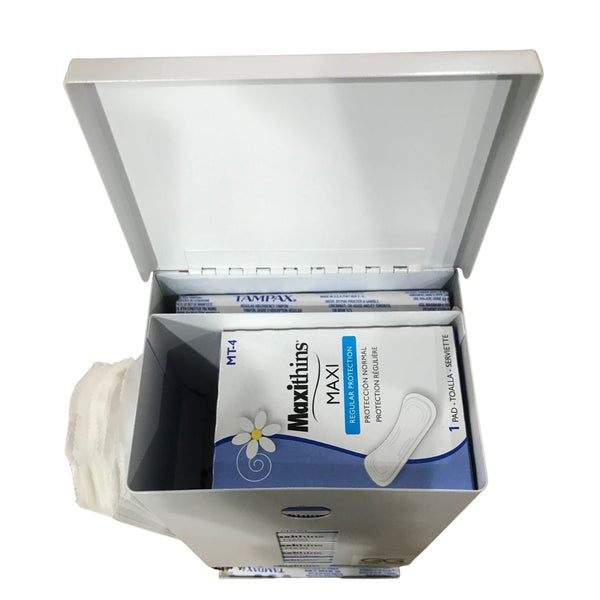 SD7000-PF Pre-Filled Courtesy Dispenser – Tampons, Pads & Disposal Bags, Compact, Wall-Mounted