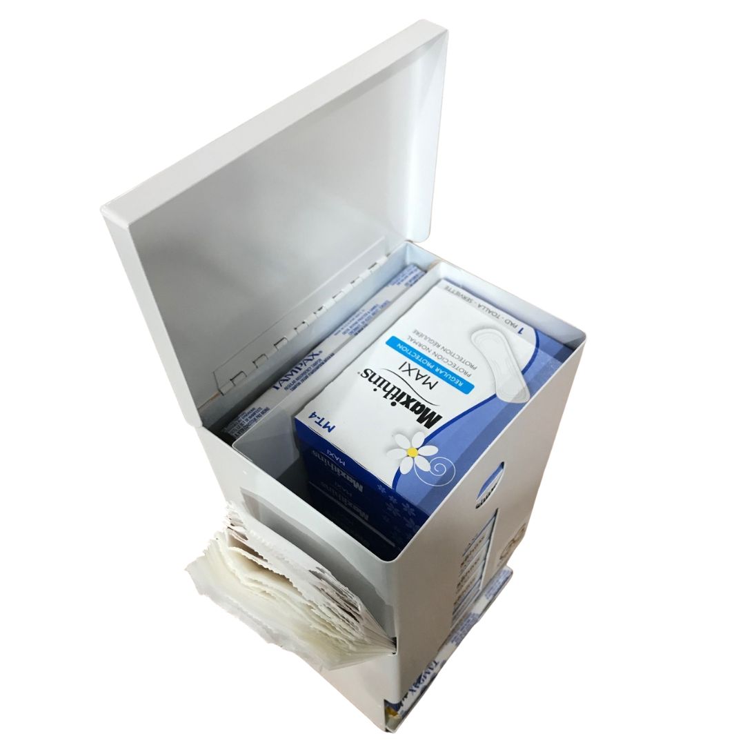 SD7000-PF Pre-Filled Courtesy Dispenser – Tampons, Pads & Disposal Bags, Compact, Wall-Mounted