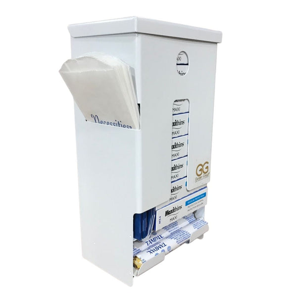 SD7000-PF Pre-Filled Courtesy Dispenser – Tampons, Pads & Disposal Bags, Compact, Wall-Mounted