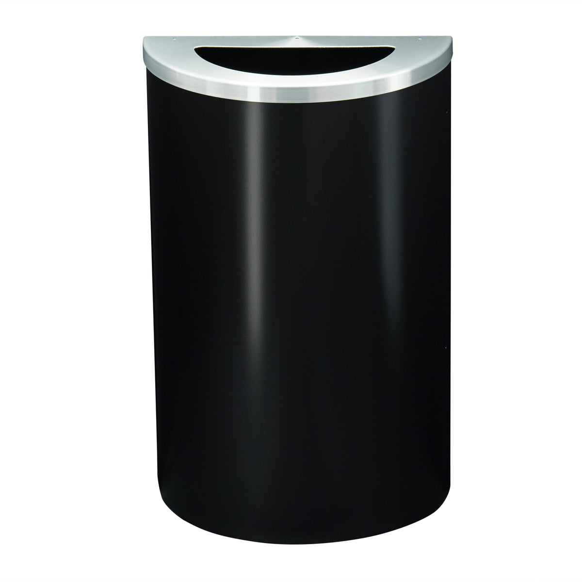 Glaro  "Profile" 18" Half Round Waste Receptacle – Hinged Lid with Satin Aluminum Finish & Plastic Liner | Made in USA