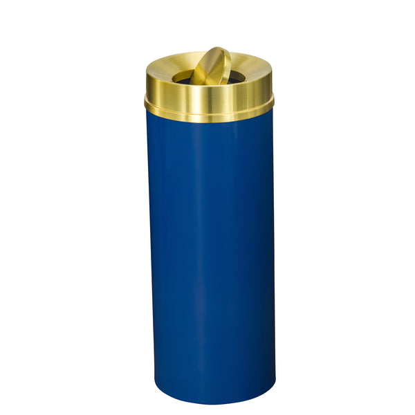 Glaro “Mount Everest” Waste Receptacle – Tip Action Lid | Blue & Satin Brass | Made in USA