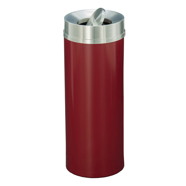 Glaro “Mount Everest” Waste Receptacle – Tip Action Lid | Burgundy & Satin Aluminum | Made in USA