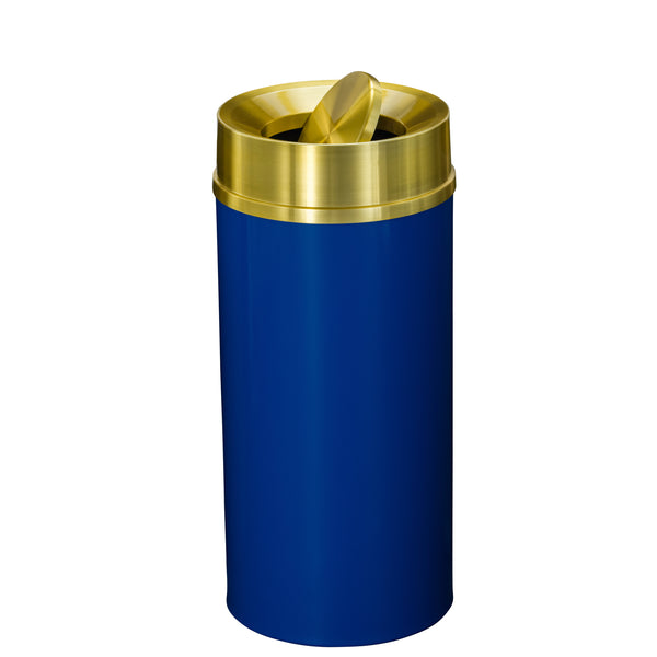 Glaro “Mount Everest” Waste Receptacle – Tip Action Lid | Blue & Satin Brass | Made in USA