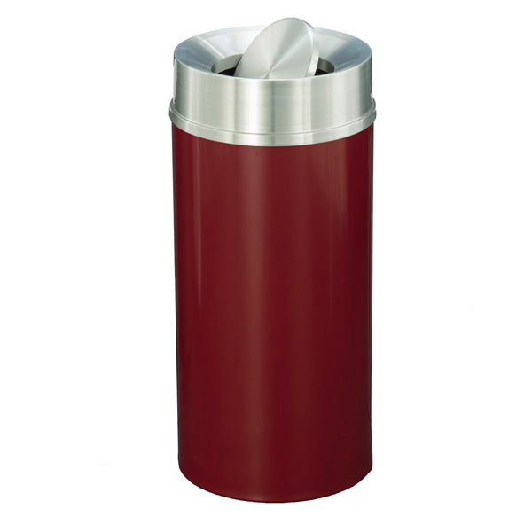 Glaro “Mount Everest” Waste Receptacle – Tip Action Lid | Burgundy & Satin Aluminum | Made in USA