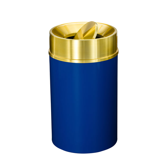 Glaro “Mount Everest” Waste Receptacle – Tip Action Lid | Blue & Satin Brass | Made in USA